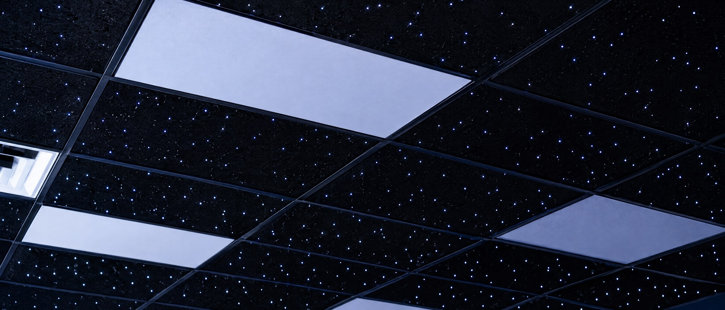 Close-up detail of the Hi-Tunes Studio fiber-optic star-ceiling treatment.